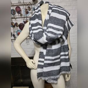 OSFM | Oversized Striped Black and White Scarf/Wrap